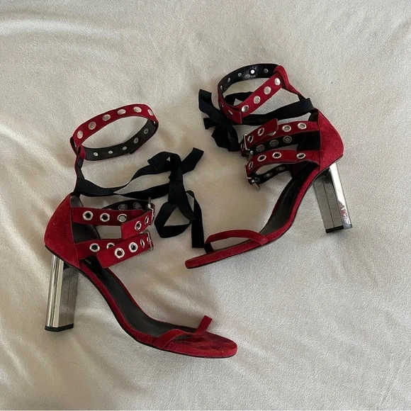 Self-Portrait x Robert Clergerie Leyla Suede Sandals in Red Size 41